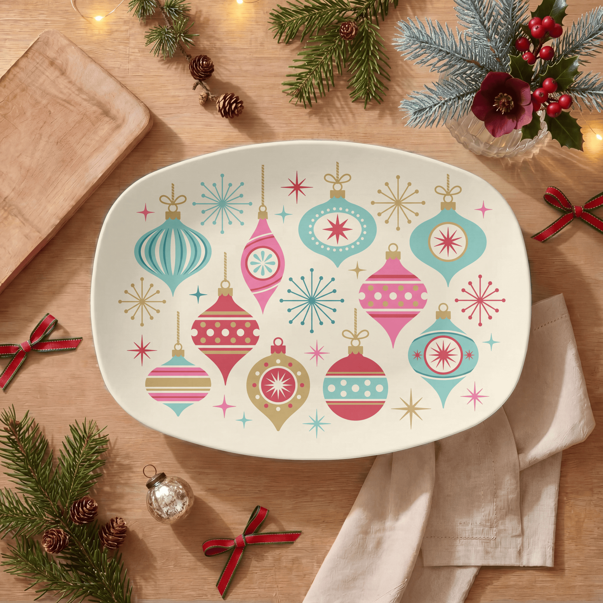 Retro MCM Christmas Ornaments Platter by Lil Plate Shop
