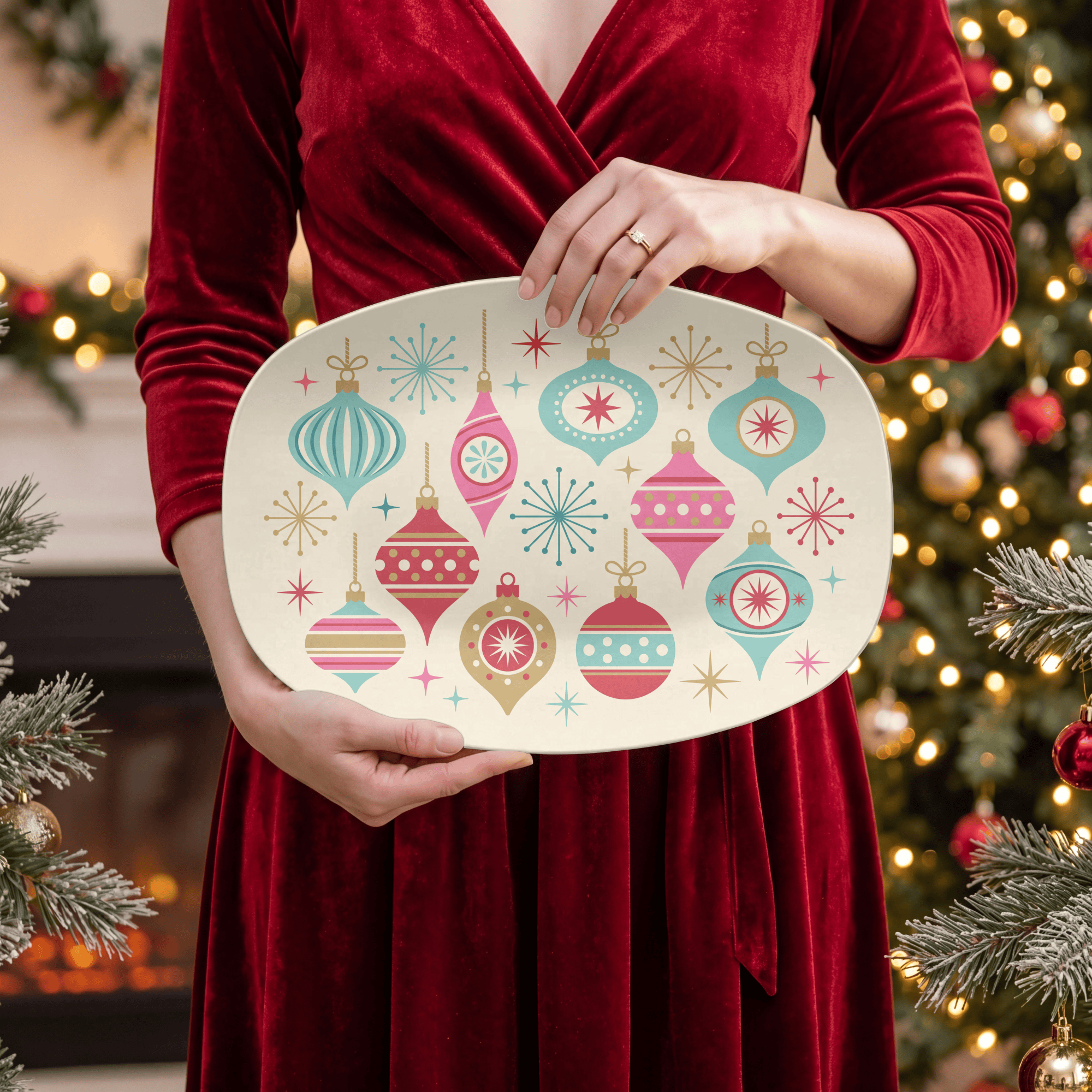 Retro MCM Christmas Ornaments Platter by Lil Plate Shop