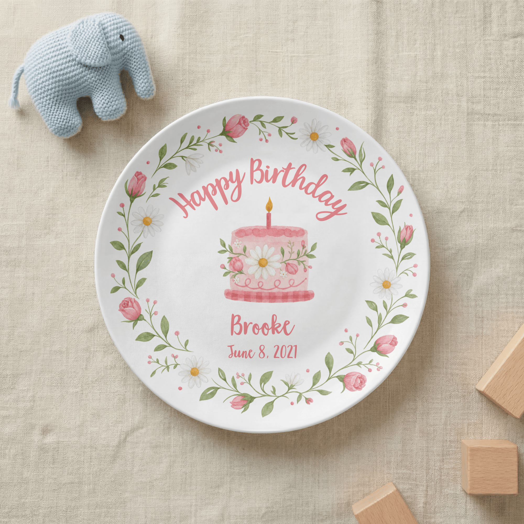 Rose Floral Birthday Plate by Lil Plate Shop