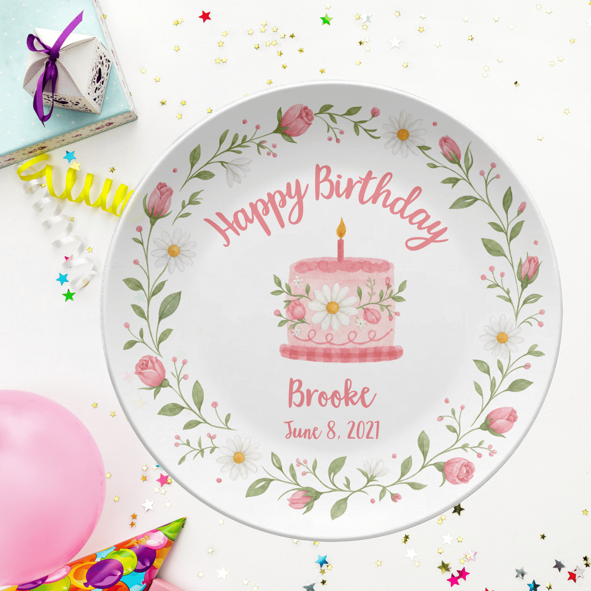 Rose Floral Birthday Plate by Lil Plate Shop