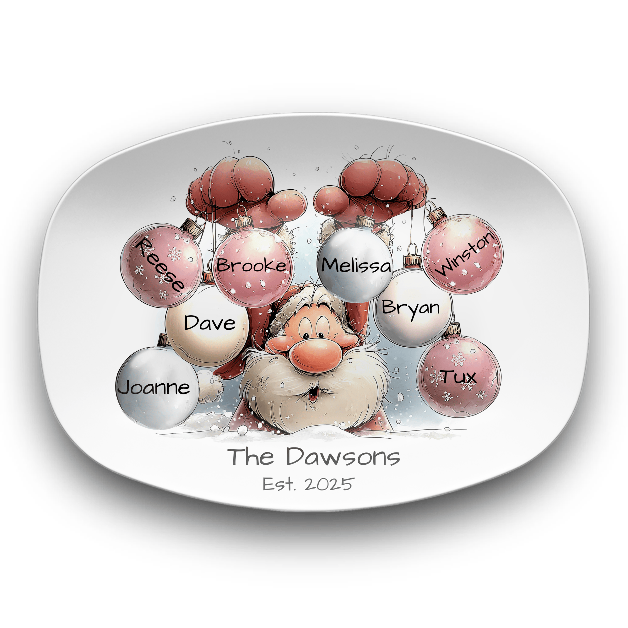 Santa's Family Christmas Ball Platter Platter / Eight Names by Lil Plate Shop