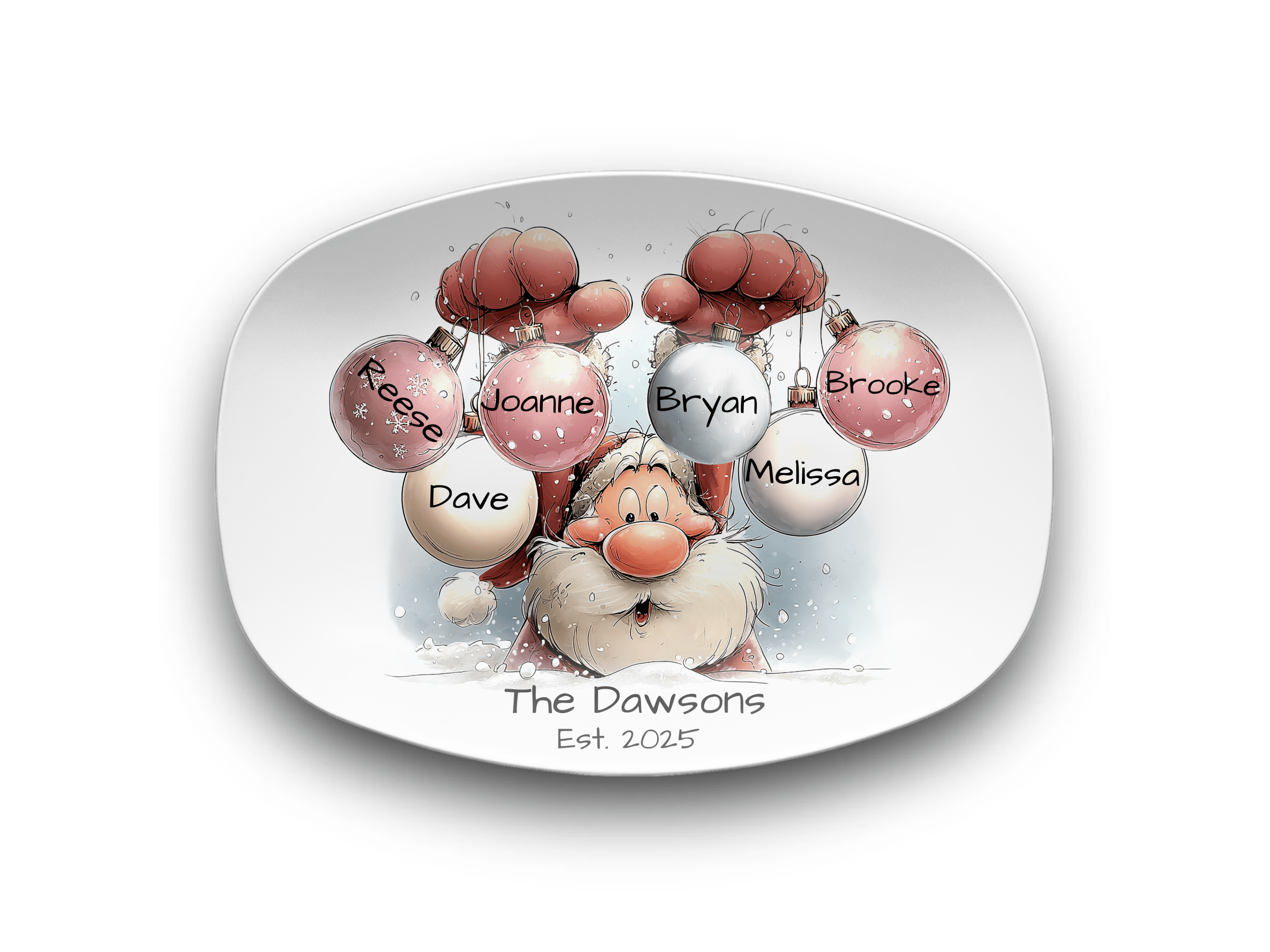 Santa's Family Christmas Ball Platter Platter / Six Names by Lil Plate Shop