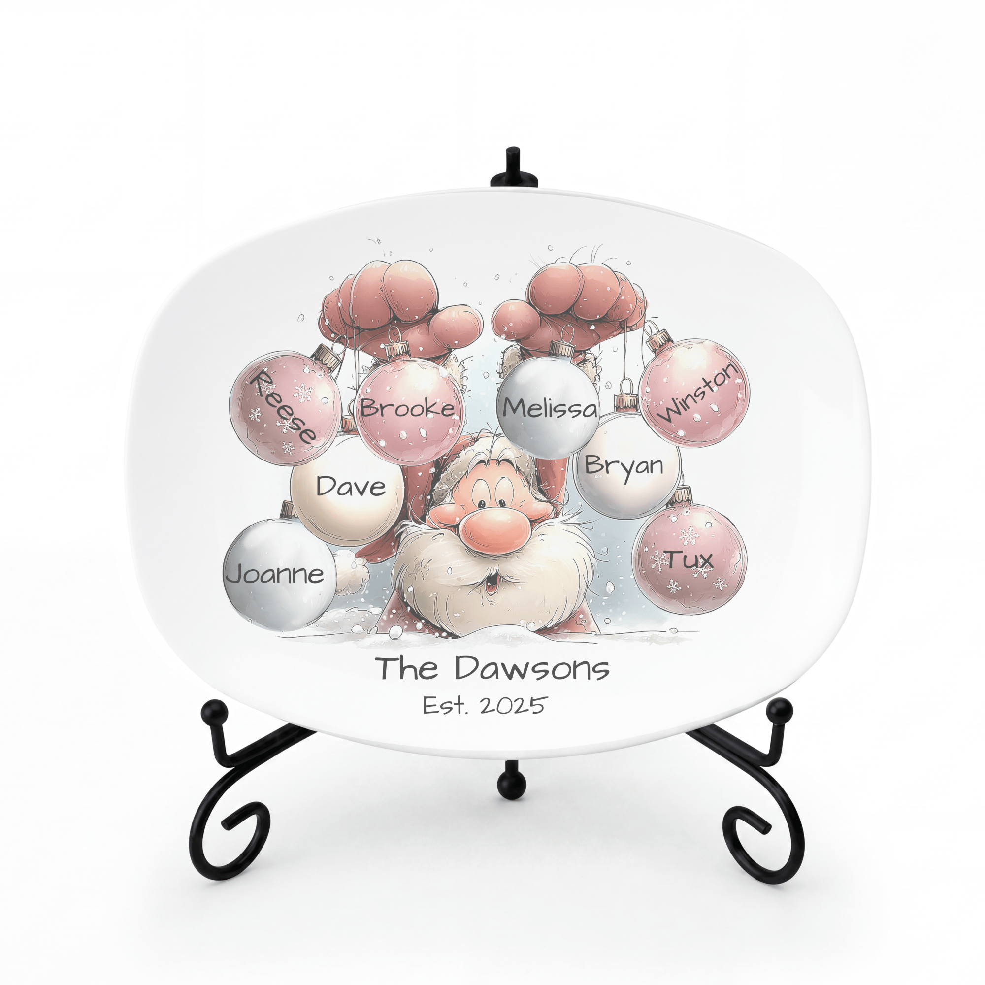 Santa's Family Christmas Ball Platter Platter + Stand + Gift Box / Eight Names by Lil Plate Shop