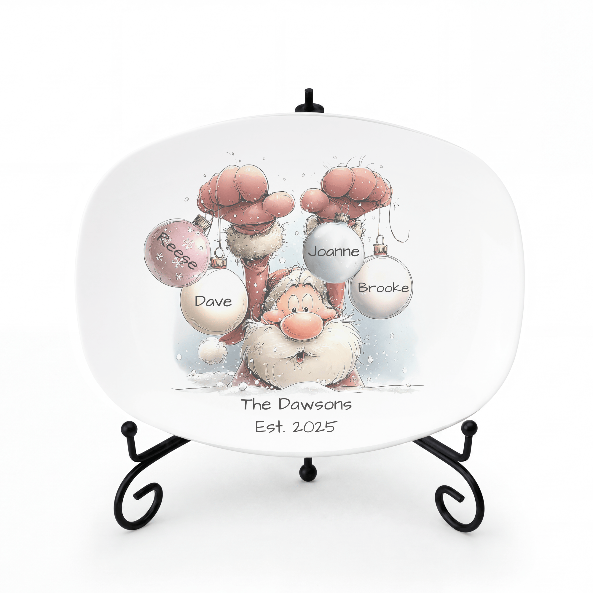 Santa's Family Christmas Ball Platter Platter + Stand + Gift Box / Four Names by Lil Plate Shop