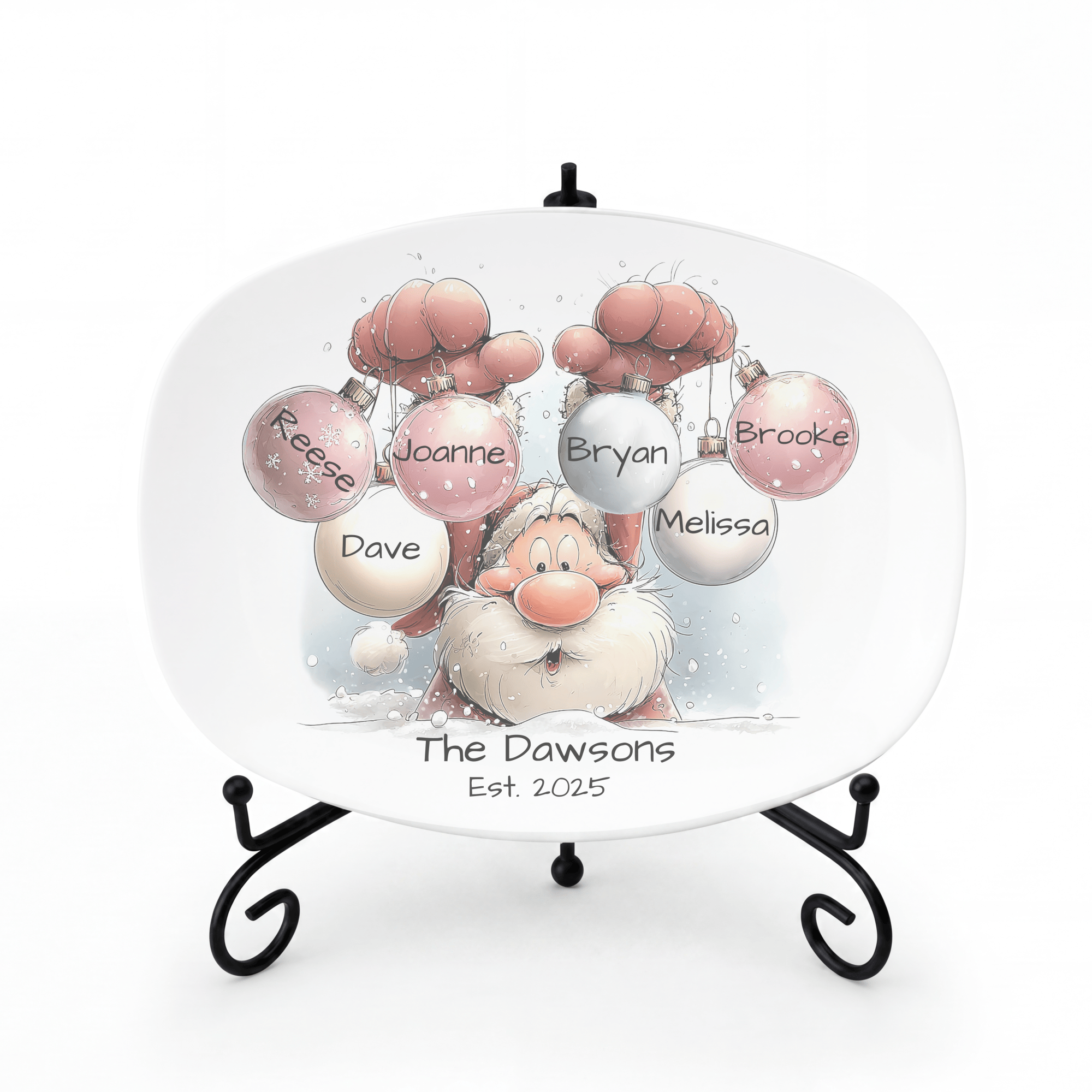 Santa's Family Christmas Ball Platter Platter + Stand + Gift Box / Six Names by Lil Plate Shop