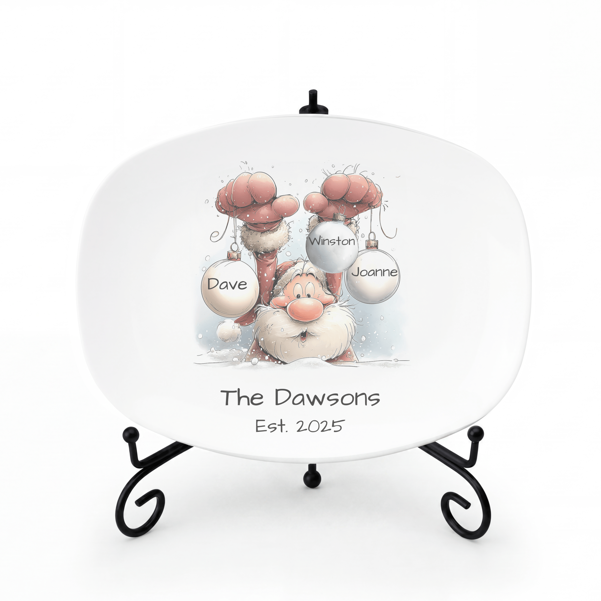 Santa's Family Christmas Ball Platter Platter + Stand + Gift Box / Three Names by Lil Plate Shop