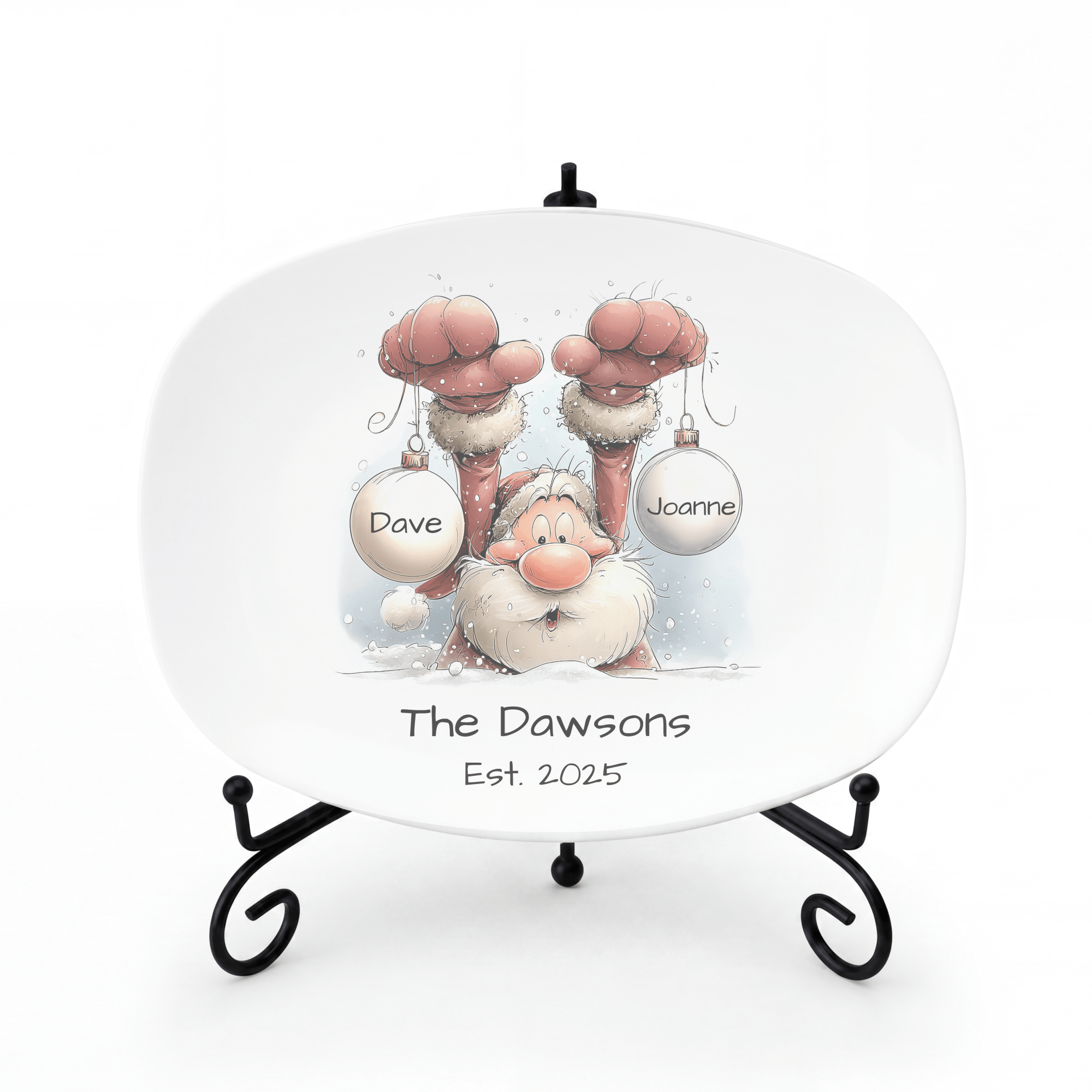 Santa's Family Christmas Ball Platter Platter + Stand + Gift Box / Two Names by Lil Plate Shop