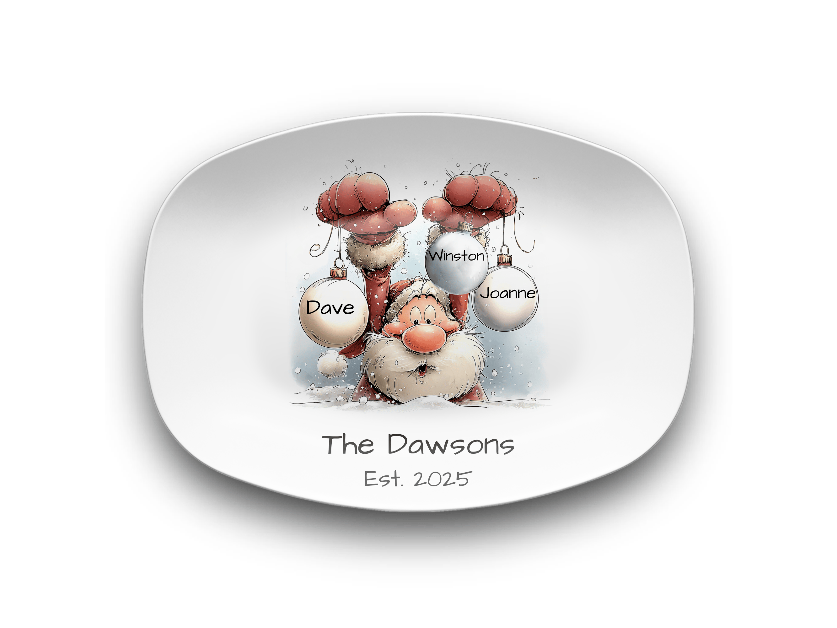 Santa's Family Christmas Ball Platter Platter / Three Names by Lil Plate Shop