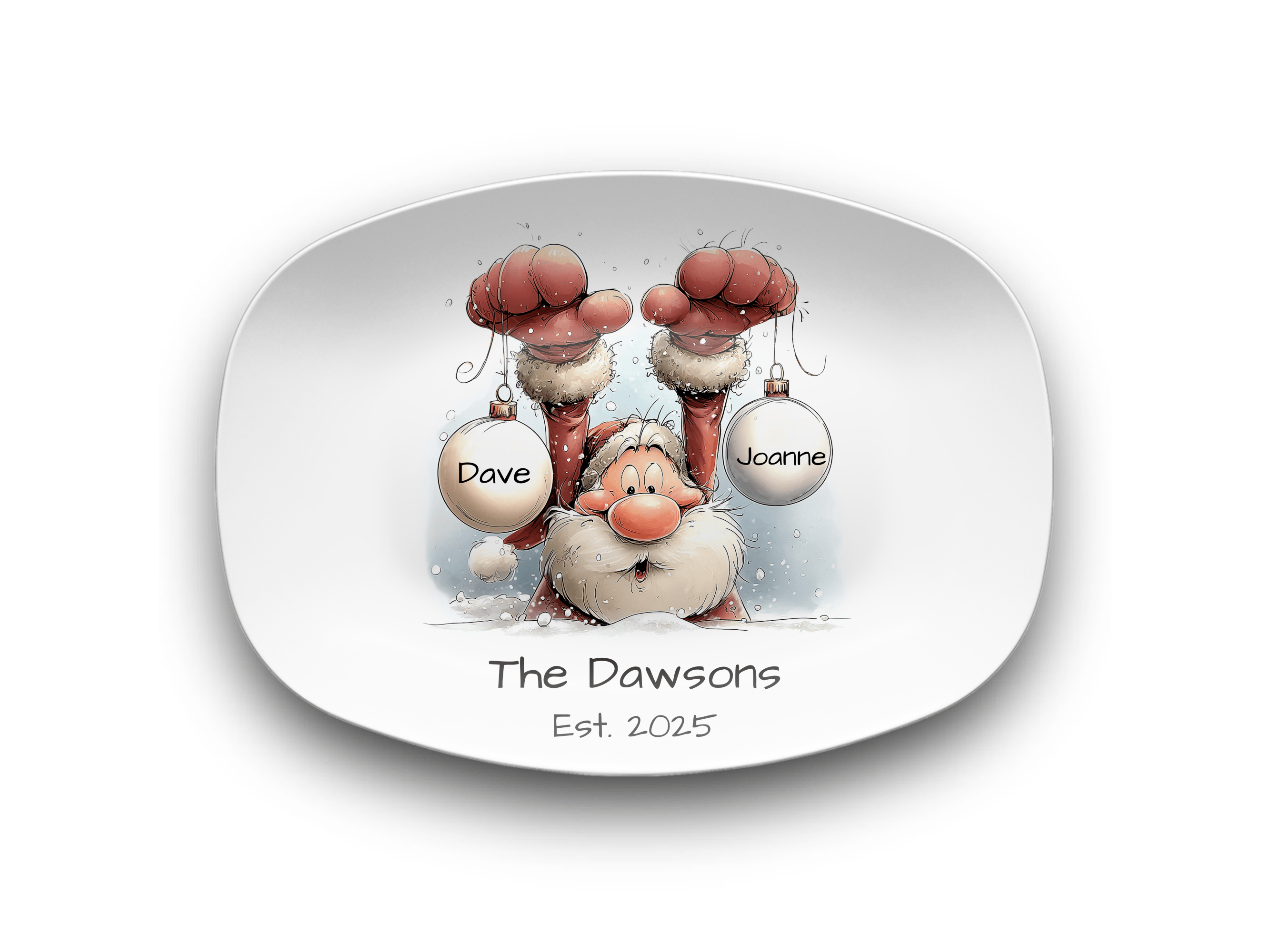 Santa's Family Christmas Ball Platter Platter / Two Names by Lil Plate Shop