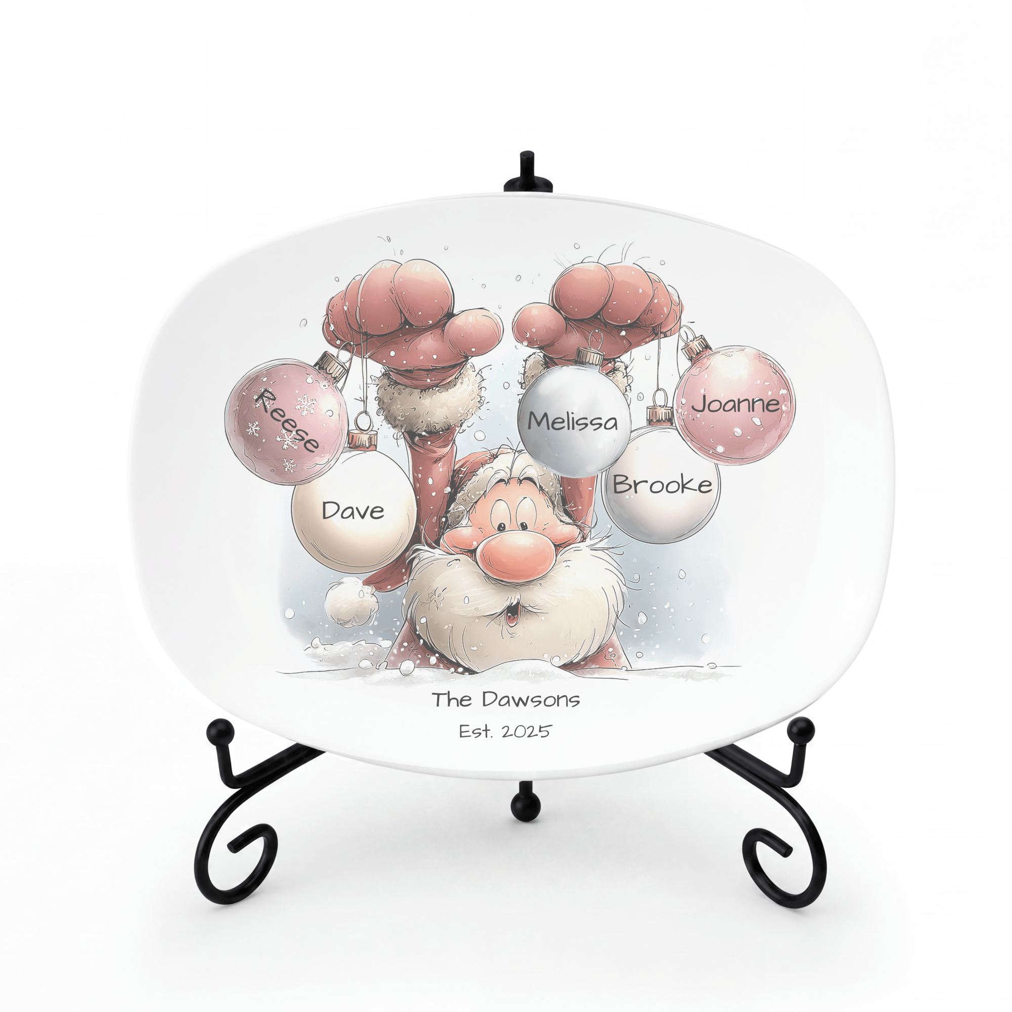 Santa's Family Christmas Ball Platter Platter With Stand / Five Names by Lil Plate Shop