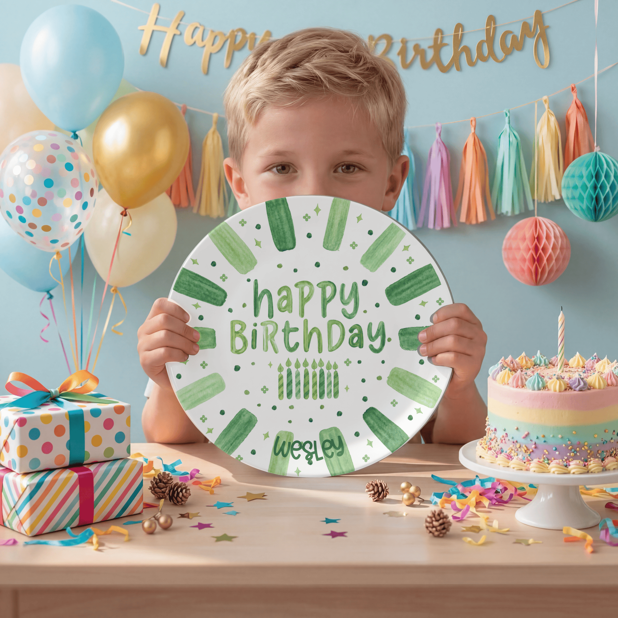 Shades of Green Birthday Plate by Lil Plate Shop