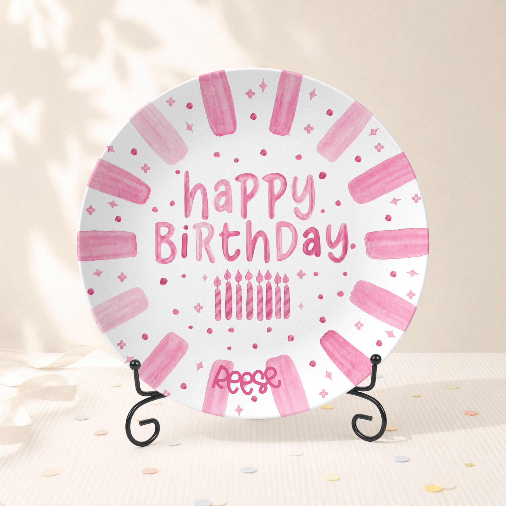 Shades of Pink Birthday Plate Plate With Stand by Lil Plate Shop