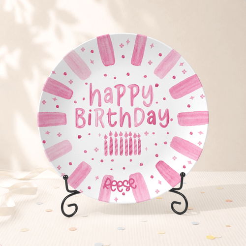 Shades of Pink Birthday Plate Plate With Stand by Lil Plate Shop