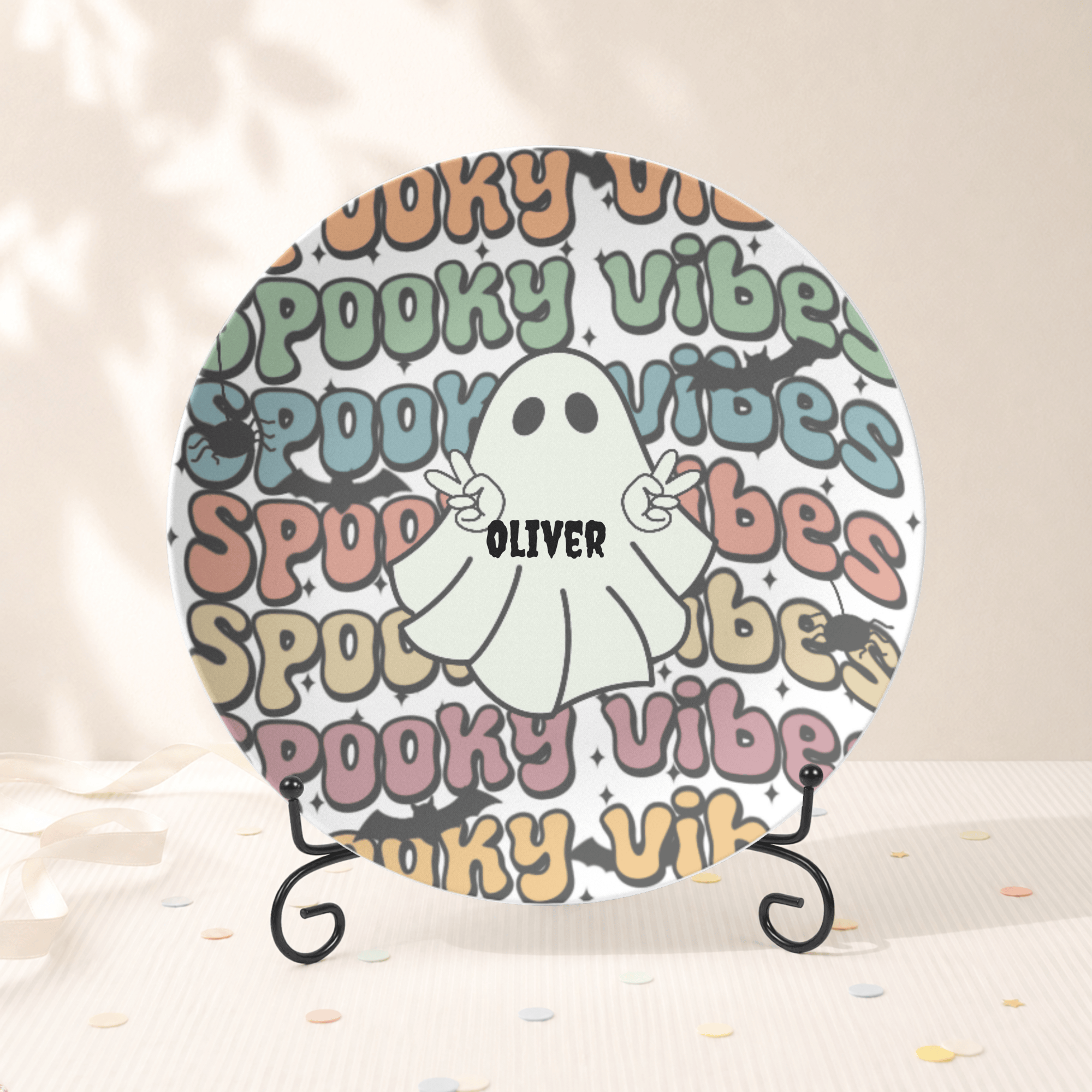 Spooky Vibes Ghost Plate Plate With Stand by Lil Plate Shop