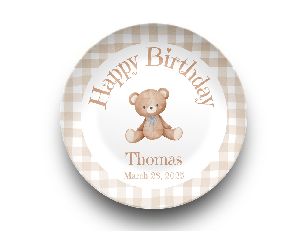 Teddy Bear Birthday Plate - Boy or Girl Blue by Lil Plate Shop