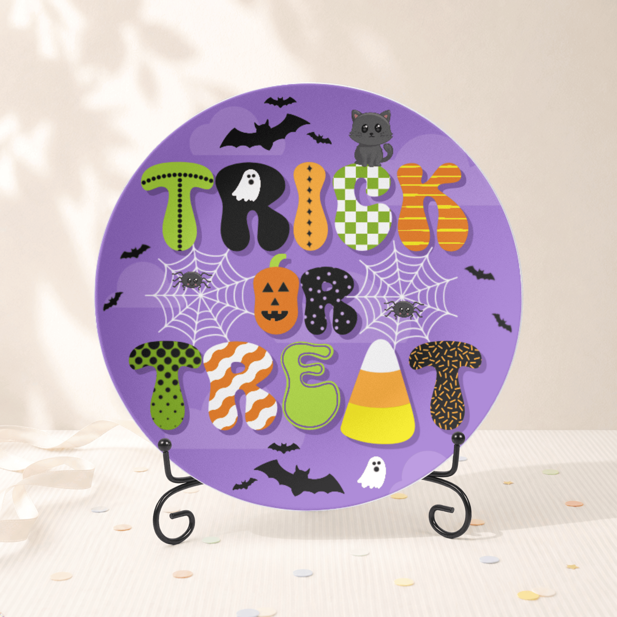 Trick or Treat Halloween Plate Plate With Stand by Lil Plate Shop