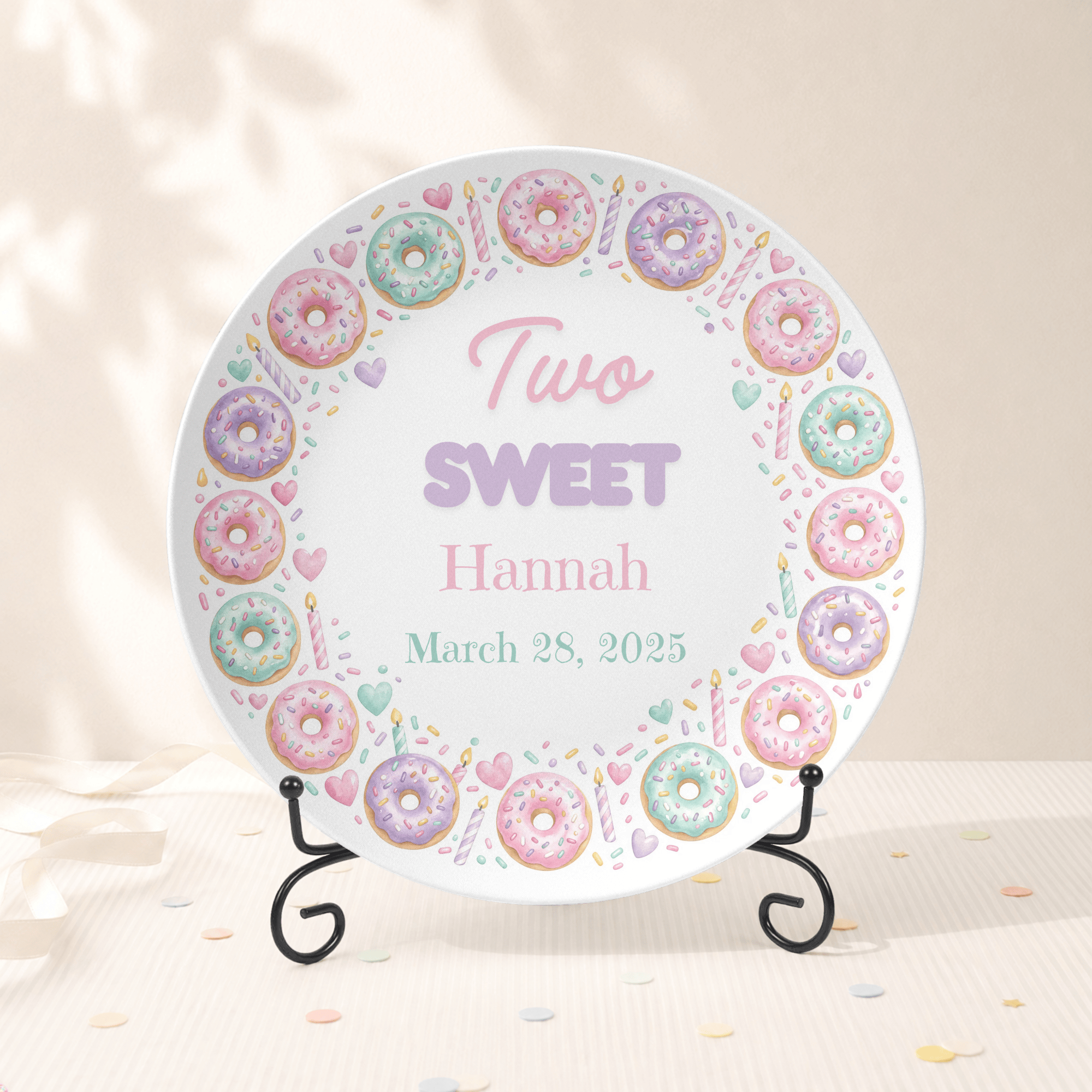 Two Sweet Birthday Donut Plate Plate With Stand by Lil Plate Shop