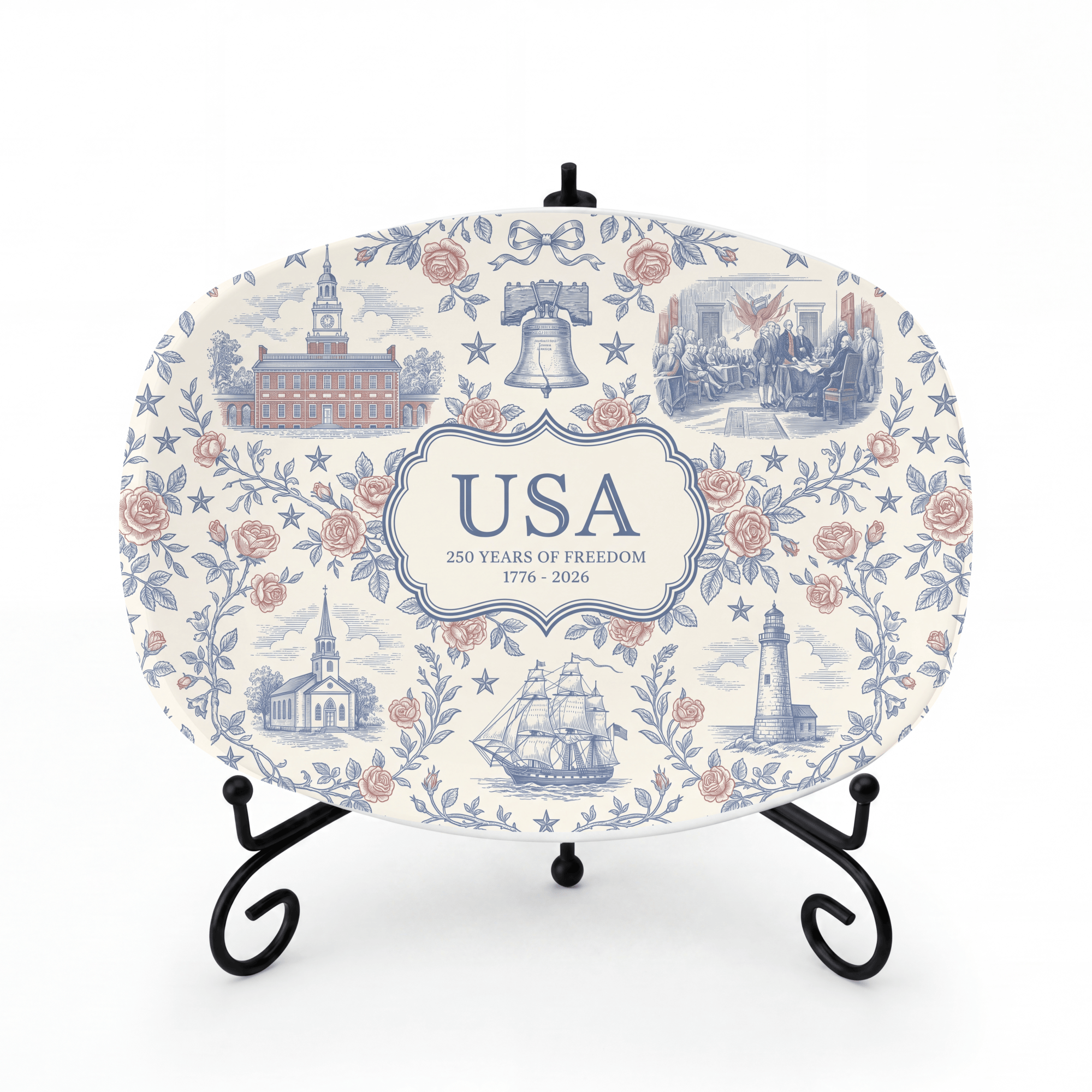 USA Patriotic 250 Bicentennial Year Platter Platter + Stand + Gift Box by Lil Plate Shop
